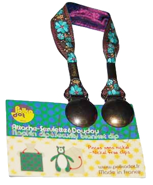 Attache-doudou myosotis bleu et bordeaux Polkadot