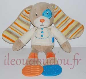 Peluche lapin oreilles rayées dentition Tex Baby