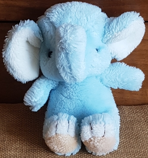 Doudou peluche éléphant bleu et blanc Ajena, Vintage