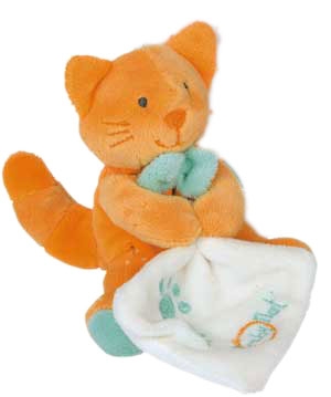 Peluche chat orange et vert avec doudou BN047 Baby Nat