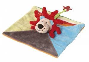 Doudou lion rouge bleu marron vert et orange Lars Happy Horse