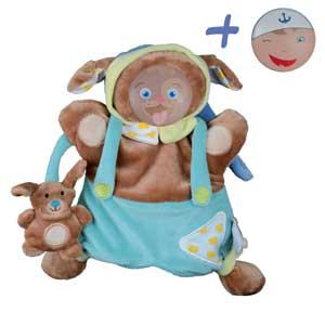 Marionnette chien petit marin marron et bleu Bouille de doudou DC2408 Doudou et compagnie