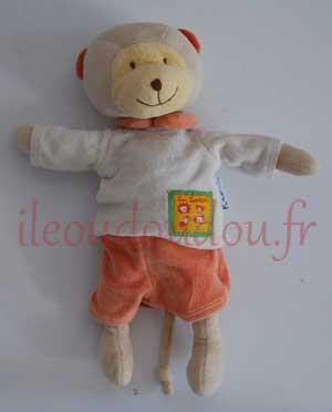 Doudou singe beige et orange Les Loustics Moulin Roty
