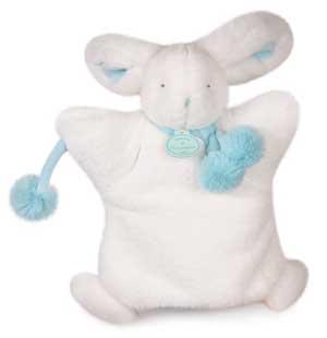 Marionnette lapin Pompon vert bleu DC2742 Doudou et compagnie