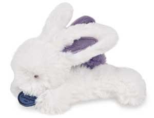 Peluche mini lapin Pompon attache-tétine blanc et violet - DC2676 Doudou et compagnie