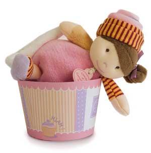 Poupée boule rose et orange tenant un mouchoir *Demoiselles Cupcakes* - DC2770 Doudou et compagnie