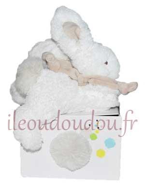 Peluche lapin blanc gris et taupe Coucou Doudou DC2823 Doudou et compagnie