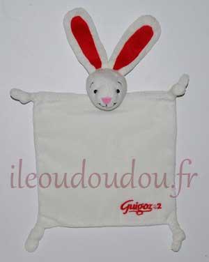Doudou lapin blanc et rouge Guigoz 2 Marques pharmacie