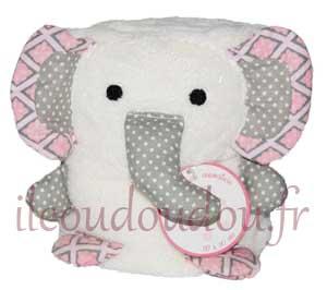 Doudou couverture éléphant blanc gris et rose *Ma première couverture*- DC2356 Doudou et compagnie
