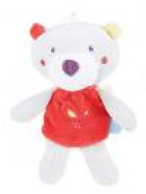 Doudou ours rouge et gris attache-tétine Sucre d'Orge