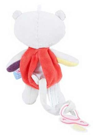 Doudou ours rouge et gris attache-tétine sos
