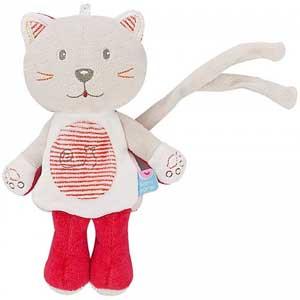Doudou chat gris blanc et rouge attache-tétine Sucre d'Orge