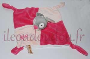 Doudou lapin plat attache-tétine gris, rose et fuschia Rodadou Rodadou, Marques diverses