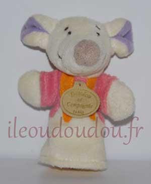 Marionnette doigt souris blanc orange rose et violet. Doudou et compagnie