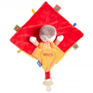Doudou T'Choupi plat attache-tétine orange rouge et jaune Nicotoy, Simba Toys (Dickie), T'Choupi
