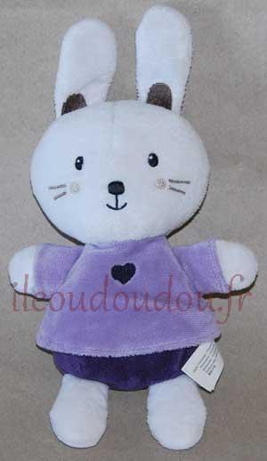 Peluche lapin blanc et violet coeur  Nicotoy, Kiabi - Kitchoun