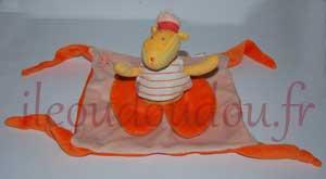 Doudou plat dinosaure jaune orange et blanc - Toys'land Marques diverses