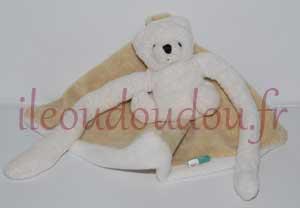Doudou peluche ours blanc avec mouchoir blanc et marron - BNP Marques diverses