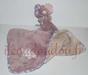 Peluche + couverture souris NINA violette rose et beige Noukie's