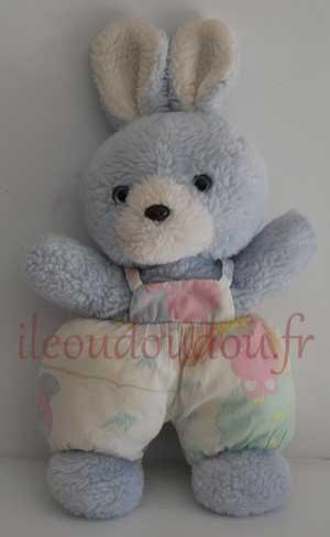 Lapin peluche bleu salopette en tissu Nounours, Vintage