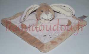 Doudou lapin plat carré marron et rose, écharpe *Cuddles* Nicotoy, Simba Toys (Dickie)