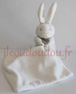 Peluche lapin blanc tenant un mouchoir DC303 Doudou et compagnie
