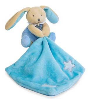 Lapin peluche bleu et marron clair tenant un mouchoir Les luminescents étoile BN0137 Baby Nat