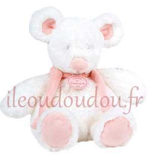Peluche souris blanc et rose DC2604 26 cm Doudou et compagnie