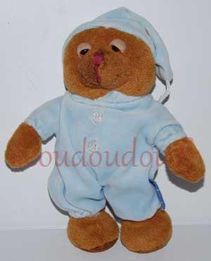 Peluche ours marron et bleu Doudi, Vintage