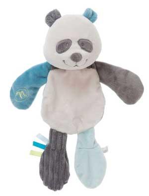 Doudou plat ours panda Sott gris, bleu et beige *Louis et Scott* Noukie's