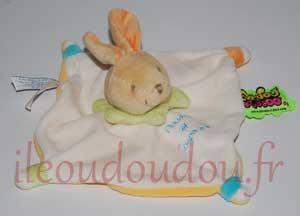 Mini doudou lapin blanc, orange, jaune et vert DC1481 Doudou et compagnie