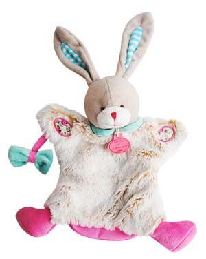 Marionnette lapin marron, blanc, rose et vert *Les Choupi Doudou* - DC2900 Doudou et compagnie