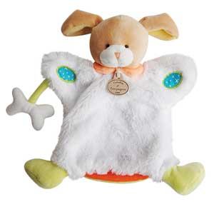 Marionnette chien beige, blanc, vert et orange *Les Choupi Doudou* - DC2900 Doudou et compagnie