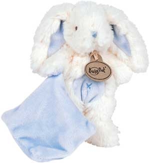 Peluche lapin blanc et bleu avec mouchoir *Câlins* - BN045 Baby Nat