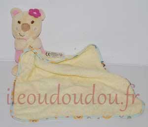 Peluche ours rose et jaune tenant un mouchoir PETIPOUCE  Marques diverses