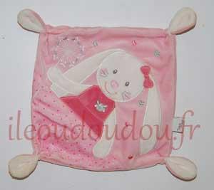 Doudou plat carré lapin rose et blanc Tex Baby, Nicotoy, Simba Toys (Dickie)