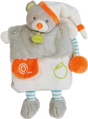 Marionnette ours gris et orange Oscar BN099 Baby Nat