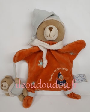 Marionnette ours Firmin orange et bleu Doudou et compagnie