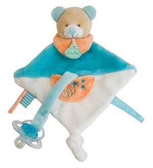 Doudou ours attache-tétine bleu et blanc Super Tétine - BN0133 Baby Nat