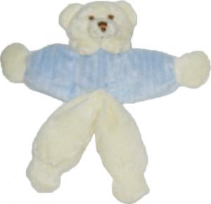 Doudou peluche ours bleu et blanc crème, billes dans les pieds et les mains CMP un rêve de bébé