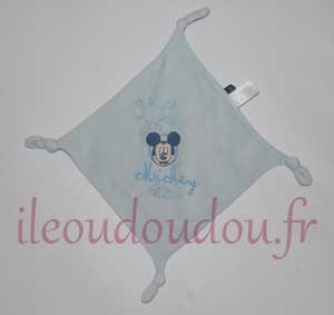 Doudou plat carré Mickey bleu Disney Baby, Tex Baby, Carrefour