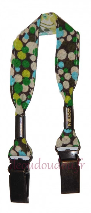 Attache-doudou vert à pois et  fleurs Polkadot