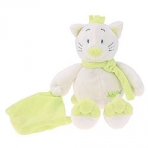 Peluche chat vert et blanc tenant un mouchoir *Douceur* - BN778 Baby Nat