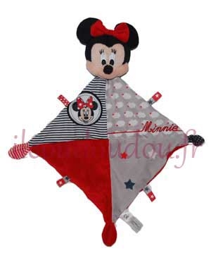 Doudou plat Minnie rouge, gris et noir *Nuage* Disney Baby, Nicotoy, Simba Toys (Dickie)