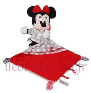 Peluche Minnie rouge, gris et noir tenant un mouchoir *Nuage* Disney Baby, Nicotoy, Simba Toys (Dickie)