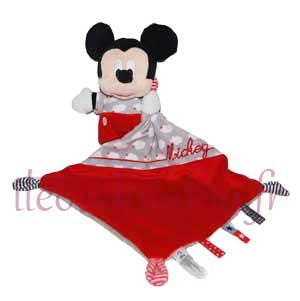 Peluche Mickey rouge, gris et noir tenant un mouchoir *Nuage* Disney Baby, Nicotoy, Simba Toys (Dickie)