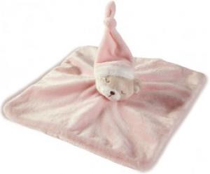 Doudou ours dormeur plat carré rose blanc crème, bonnet Kimbaloo - La Halle