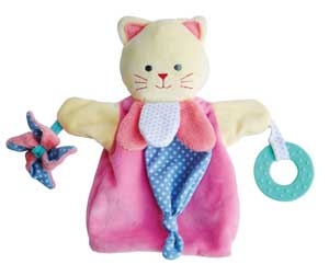 Marionnette chat rose et bleu Magic DC3005 Doudou et compagnie