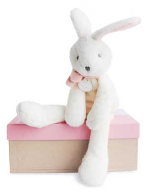 Peluche lapin blanc et rose *J'♥ mon doudou* - DC2910 Doudou et compagnie