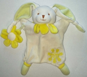 Marionnette lapin blanc fleur jaune Doudou et compagnie
